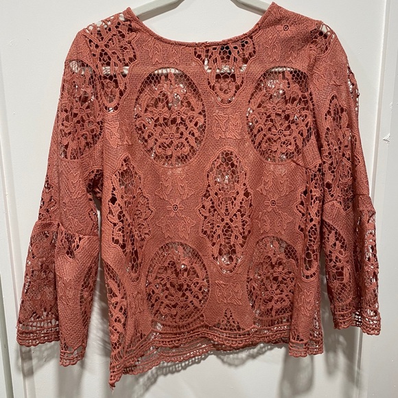 Lace top blouse bell sleeve mauve blush pink - Picture 1 of 3